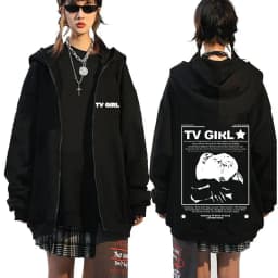 TV Girl Who Really Cares Graphic Print Zipper Hoodie Men Women Fashion Casual Oversized Zip Up Jacket Male Fleece Sweatshirts