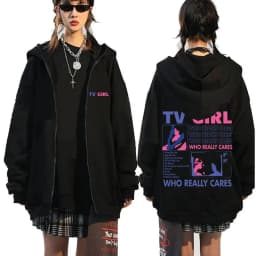 TV Girl Who Really Cares Graphic Print Zipper Hoodie Men Women Fashion Casual Oversized Zip Up Jacket Male Fleece Sweatshirts