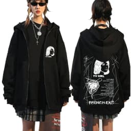 TV Girl Who Really Cares Graphic Print Zipper Hoodie Men Women Fashion Casual Oversized Zip Up Jacket Male Fleece Sweatshirts