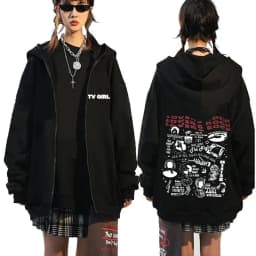 TV Girl Who Really Cares Graphic Print Zipper Hoodie Men Women Fashion Casual Oversized Zip Up Jacket Male Fleece Sweatshirts