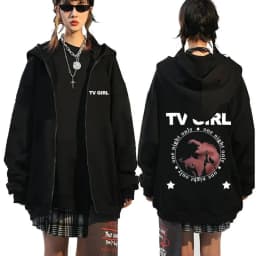 TV Girl Who Really Cares Graphic Print Zipper Hoodie Men Women Fashion Casual Oversized Zip Up Jacket Male Fleece Sweatshirts