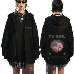 TV Girl Who Really Cares Graphic Print Zipper Hoodie Men Women Fashion Casual Oversized Zip Up Jacket Male Fleece Sweatshirts