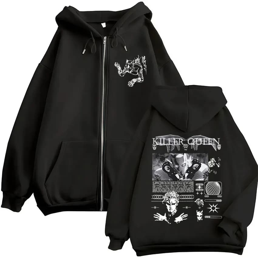 Anime Jojo Bizarre Adventure Killer Queen Zipper Hoodies Men's Women Clothing Fashion Hip Hop Zip Up Long Sleeves Pullovers Coat