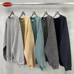 ZODF Retro Autumn Men Batik Washed Cotton Sweatshirts Unisex Loose 420gsm Terry O Neck Pullovers Streetwears HY0665