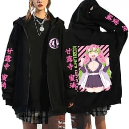 2026 Chinese New Year Anime Kanroji Mitsuri Printed Hoodie Cartoon Zipper Hoodie Men's Zipper Pullover Harajuku Sweatshirt