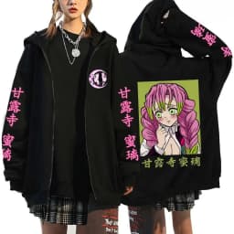 2026 Chinese New Year Anime Kanroji Mitsuri Printed Hoodie Cartoon Zipper Hoodie Men's Zipper Pullover Harajuku Sweatshirt