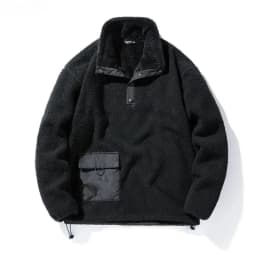 New Men's Sweatshirts Fashion Patchwork Pocket Fleece-lined Warm Pullover Tops Male Polar-fleece Loose Casual Hoodies Coats