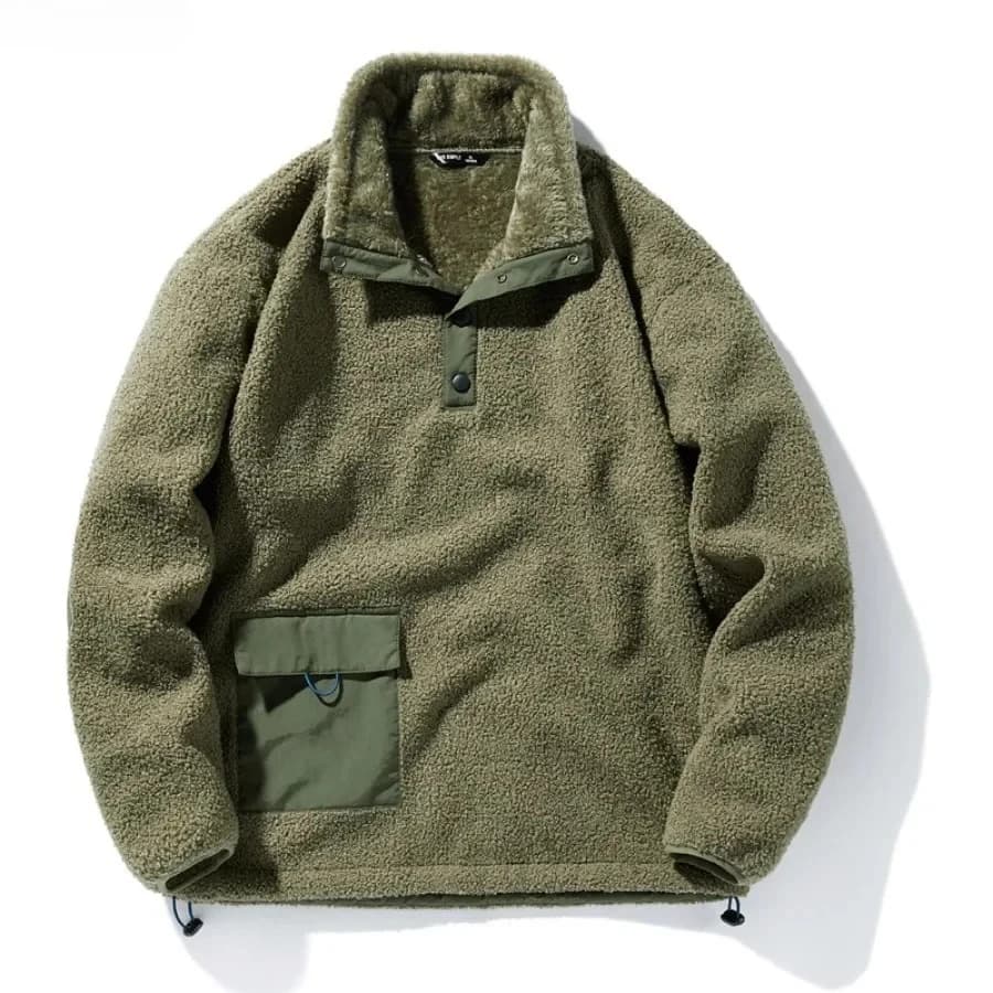 New Men's Sweatshirts Fashion Patchwork Pocket Fleece-lined Warm Pullover Tops Male Polar-fleece Loose Casual Hoodies Coats