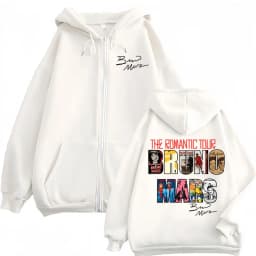 Bruno Mars The Romantic Tour 2026 Cover Zipper Sweatshirt Men Women Clothes Fashion Zip Up Hoodie Bodywarmer Jacket Hooded Coats