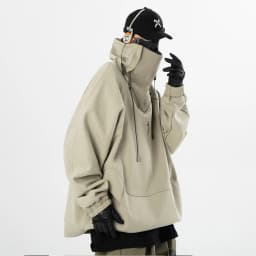 Fashion Hoodies Men Autumn Winter Windbreaker Mask High Collar Sweatshirts Techwear Function Loose Black Hoodie Pullover Black