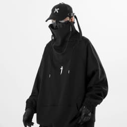 Fashion Hoodies Men Autumn Winter Windbreaker Mask High Collar Sweatshirts Techwear Function Loose Black Hoodie Pullover Black