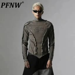 PFNW Fashionable Washed Distressed Slim Fit Top Men's Round Neck Casual Long Sleeved T-shirt 2026 Spring New 28L1595