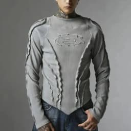 PFNW Fashionable Washed Distressed Slim Fit Top Men's Round Neck Casual Long Sleeved T-shirt 2026 Spring New 28L1595