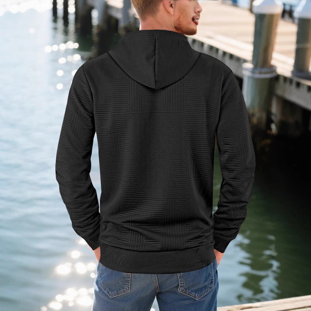 New Spring And Autumn American Loose Casual Hoodie Long Sleeve Jacquard Sweater Men's