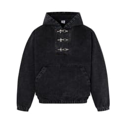 American Retro Half Open Airplane Buckle Hooded Sweatshirt for Men Y2k Korean Fashion High Street Loose Denim Hoodie Pullover
