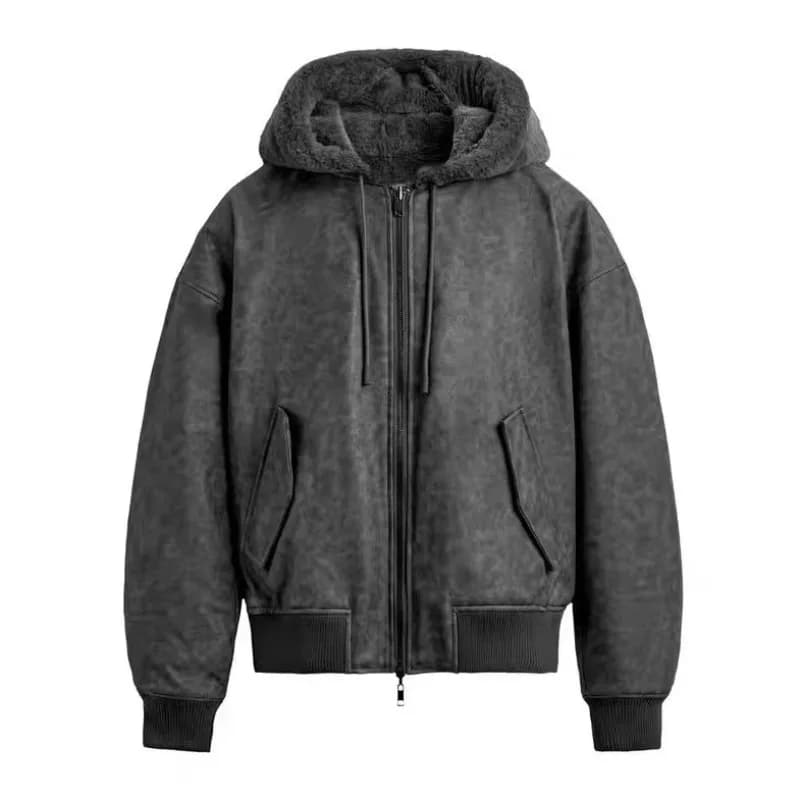 2026 New American Retro Reversible Hooded Jacket for Men Winter Thick Warm Men's Zipper Hoodie Sweatshirt Y2k Streetwear Coat