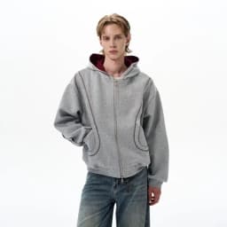 2026 Autumn Winter New Korean Style Men High Street Casual Zip Up Hoodie Jacket Fashion Contrast Hooded Loose Sweatshirt Coat