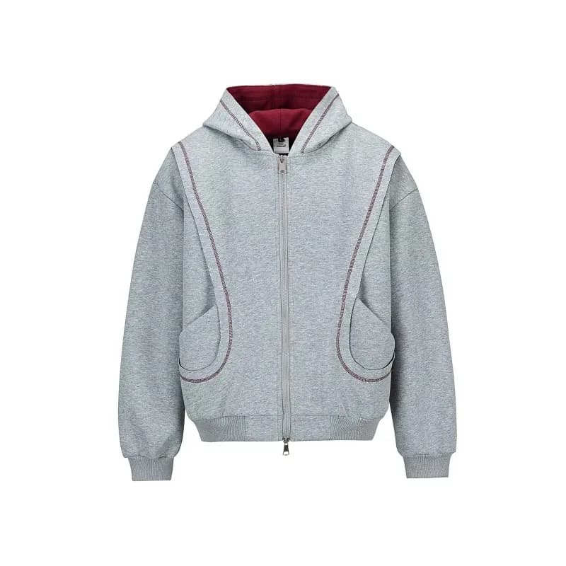 2026 Autumn Winter New Korean Style Men High Street Casual Zip Up Hoodie Jacket Fashion Contrast Hooded Loose Sweatshirt Coat