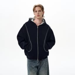 2026 Autumn Winter New Korean Style Men High Street Casual Zip Up Hoodie Jacket Fashion Contrast Hooded Loose Sweatshirt Coat