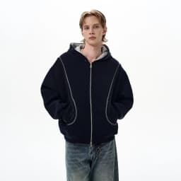 2026 Autumn Winter New Korean Style Men High Street Casual Zip Up Hoodie Jacket Fashion Contrast Hooded Loose Sweatshirt Coat