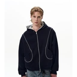 2026 Autumn Winter New Korean Style Men High Street Casual Zip Up Hoodie Jacket Fashion Contrast Hooded Loose Sweatshirt Coat