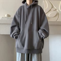 Japanese Style Oversized Men's Hoodie Autumn Winter New Solid Color Casual Loose Hooded Sweatshirt Korean Fashion Streetwear