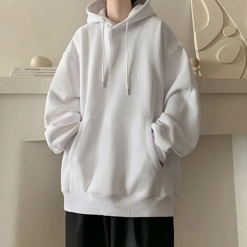 Japanese Style Oversized Men's Hoodie Autumn Winter New Solid Color Casual Loose Hooded Sweatshirt Korean Fashion Streetwear