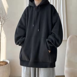 Japanese Style Oversized Men's Hoodie Autumn Winter New Solid Color Casual Loose Hooded Sweatshirt Korean Fashion Streetwear