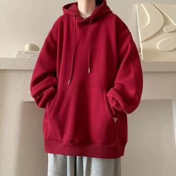 Japanese Style Oversized Men's Hoodie Autumn Winter New Solid Color Casual Loose Hooded Sweatshirt Korean Fashion Streetwear