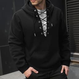 Men's Fashion Hooded Drawstring Sweatshirt Casual Autumn Fleece Pullover Solid Color with Big Pocket Streetwear