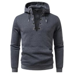 Men's Fashion Hooded Drawstring Sweatshirt Casual Autumn Fleece Pullover Solid Color with Big Pocket Streetwear
