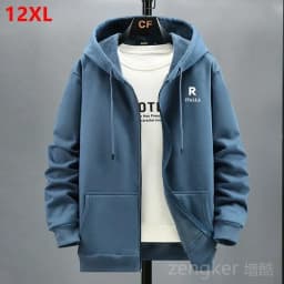Spring hooded zipper cardigan for men loose and plus size casual velvet sports jacket available in sizes 12XL 10XL 9XL 8XL