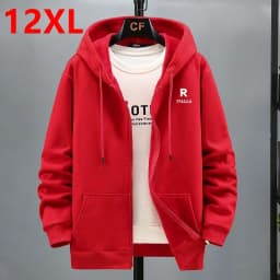 Spring hooded zipper cardigan for men loose and plus size casual velvet sports jacket available in sizes 12XL 10XL 9XL 8XL