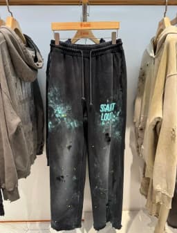 SSSAINT LOUIS Men's Casual Straight Leg Pants Destructed Heavyweight Long Trousers Cotton Sweatpants