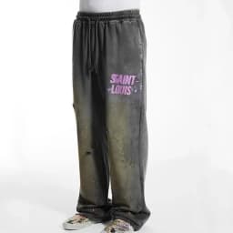 SSSAINT LOUIS Men's Casual Straight Leg Pants Destructed Heavyweight Long Trousers Cotton Sweatpants