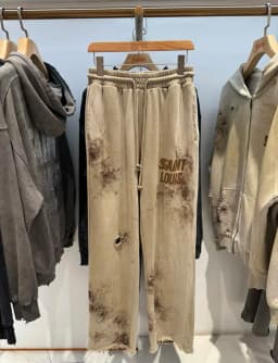 SSSAINT LOUIS Men's Casual Straight Leg Pants Destructed Heavyweight Long Trousers Cotton Sweatpants