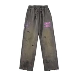 SSSAINT LOUIS Men's Casual Straight Leg Pants Destructed Heavyweight Long Trousers Cotton Sweatpants