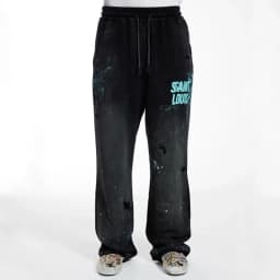 SSSAINT LOUIS Men's Casual Straight Leg Pants Destructed Heavyweight Long Trousers Cotton Sweatpants