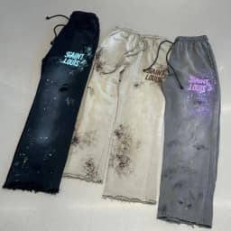 SSSAINT LOUIS Men's Casual Straight Leg Pants Destructed Heavyweight Long Trousers Cotton Sweatpants