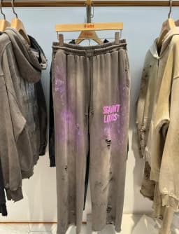 SSSAINT LOUIS Men's Casual Straight Leg Pants Destructed Heavyweight Long Trousers Cotton Sweatpants