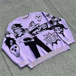 2025 Autumn/Winter Cross-Border Trend Anime Round Neck Sweater Japanese Casual Style Loose Men's Knitted Top