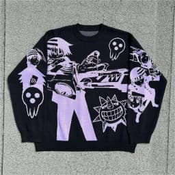 2025 Autumn/Winter Cross-Border Trend Anime Round Neck Sweater Japanese Casual Style Loose Men's Knitted Top