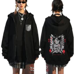 Anime Attack on Titan Levi Ackerman Face Graphic Zipper Hoodie Men Cartoon Manga Merch Zip Up Jacket Men's Oversized Streetwear
