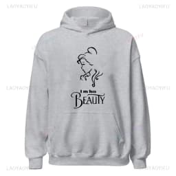 I'm Her Beast I'm His Beauty Print Sweatshirts Couple Matching Hoodies Men Women Long Sleeve Hooded Luminous Lover Hoodie