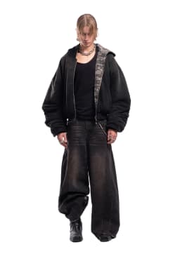 Mens Camouflage Retro Zip Up Hoodie Set 2 in 1 Reversible Gray Couple Pullover Casual Loose Comfort Streetwear Hooded Sweatshirt