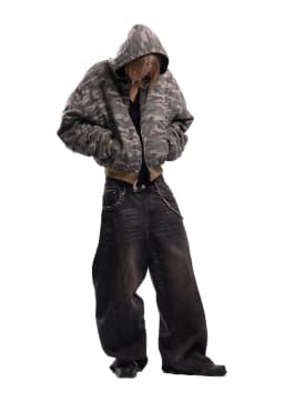 Mens Camouflage Retro Zip Up Hoodie Set 2 in 1 Reversible Gray Couple Pullover Casual Loose Comfort Streetwear Hooded Sweatshirt