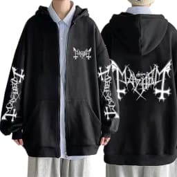 Mayhem Logo Graphic Zipper Hoodie Man Rock Death Black Metal Gothic Band Zip Up Jacket Men Women Fleece Oversized Zip Up Hoodies