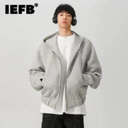 IEFB New Spring Men's Hoodies Hooded Zipper Structure Solid Color Loose Short Menswear Tops Casual Male Sweatshirts New 9W590
