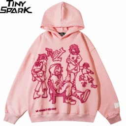 2025 Men Streetwear Pink Hoodie Sweatshirt Funny Cartoon Graphic Hoodie Autumn Harajuku Anime Hooded Pullover Hip Hop Hipster