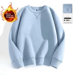 Thickened Fleece Hoodie Men's  Color round Neck Jacket Autumn Winter New Style Loose Fit Long Sleeve Antibacterial Self ...